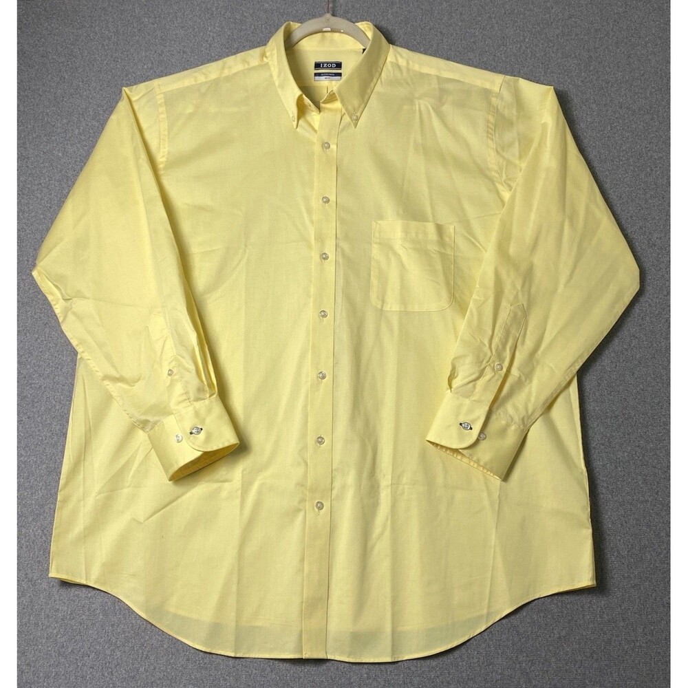 Izod All-Over Stretch Mens 2XL Button Up Long Sleeve Shirt Big Fit Yellow